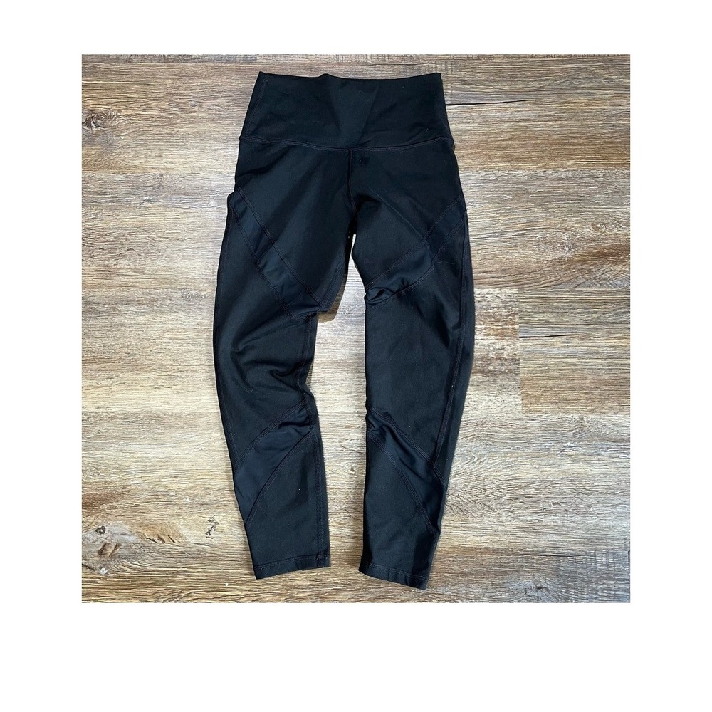Aerie Chill Play Move Womens Black Mesh Panel High Waisted Leggings‎ Small Short
